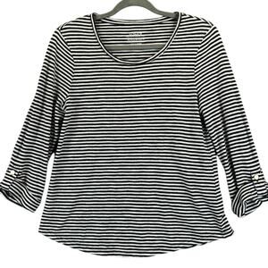 CHICOS Ultimate Tee Small Beachy Nautical Lightweight Open Knit Roll Tab Modal